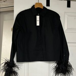 J.crew size 2 Black Feather Cuff Button-Up Shirt nwt